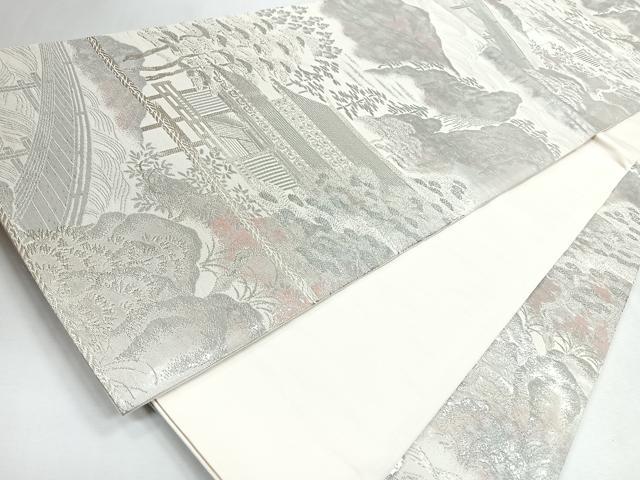 平和屋着物◎六通柄袋帯 風景文 銀糸 正絹 逸品 CABJ7751nb