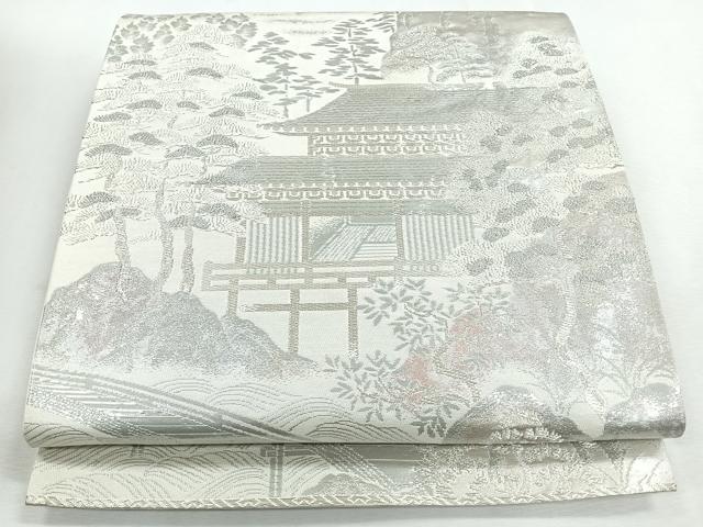 平和屋着物◎六通柄袋帯 風景文 銀糸 正絹 逸品 CABJ7751nb