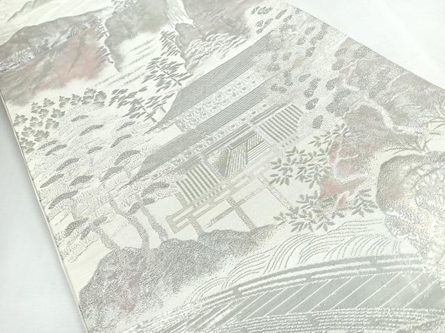 平和屋着物◎六通柄袋帯 風景文 銀糸 正絹 逸品 CABJ7751nb