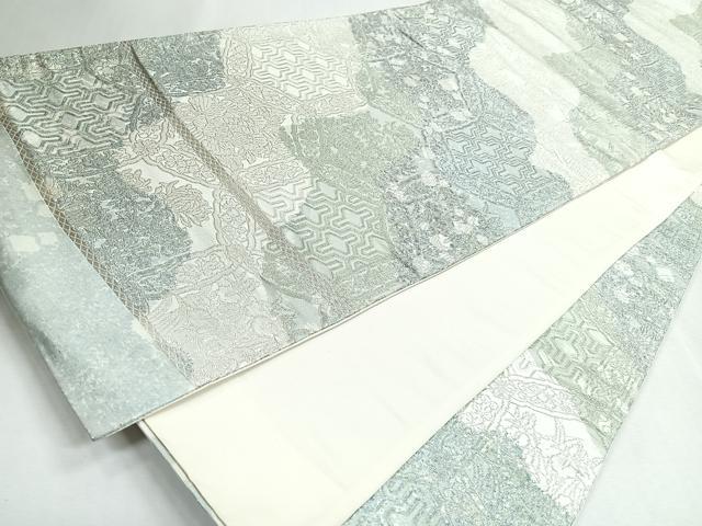 平和屋着物◎六通柄袋帯 草花文 銀糸 正絹 逸品 CABJ7755nb