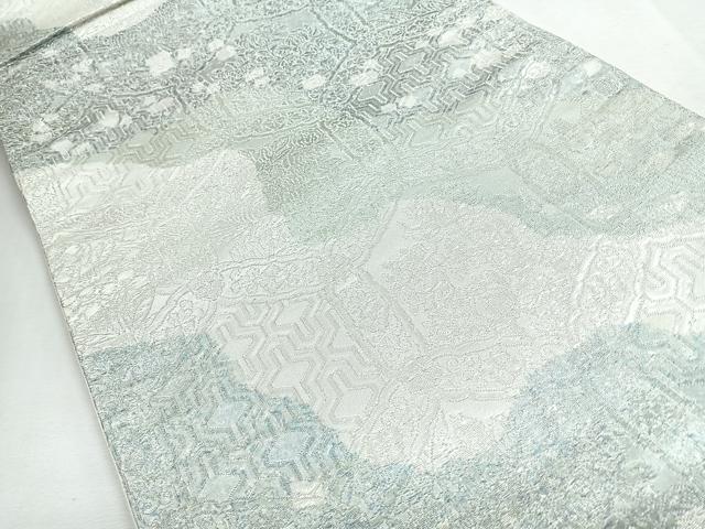 平和屋着物◎六通柄袋帯 草花文 銀糸 正絹 逸品 CABJ7755nb