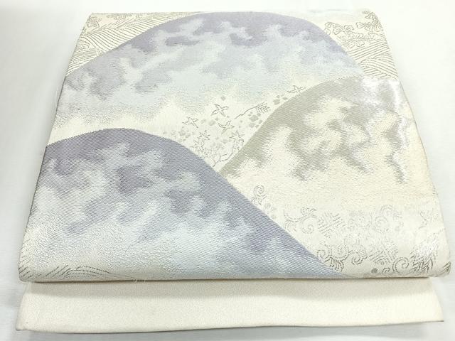 平和屋着物◎六通柄袋帯 遠山風景文 銀糸 正絹 逸品 CABJ7756nb