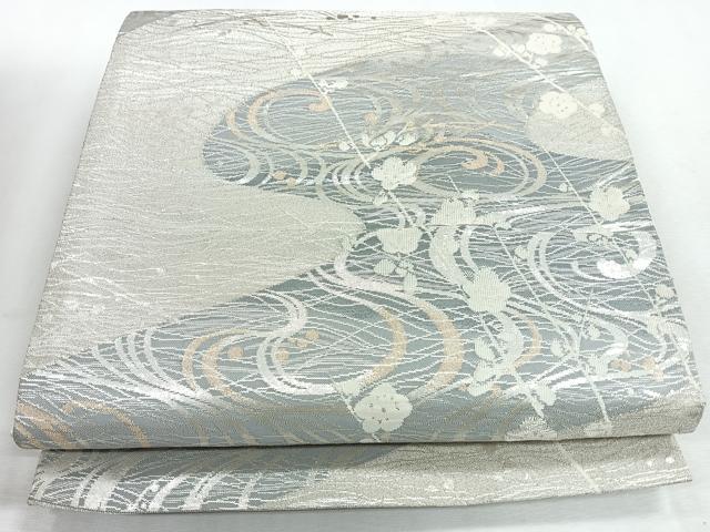 平和屋着物◎六通柄袋帯 流水梅文 金銀糸 正絹 逸品 CABJ7760nb