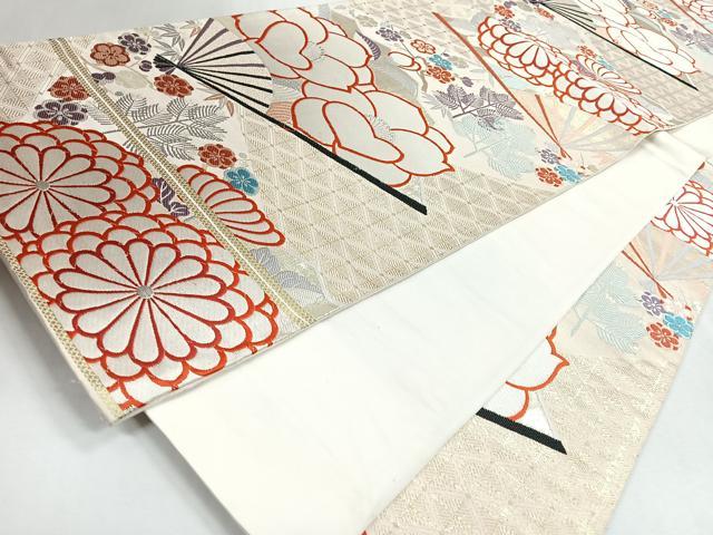 平和屋着物◎六通柄袋帯 扇面菊花文 金銀糸 正絹 逸品 CABJ7763nb