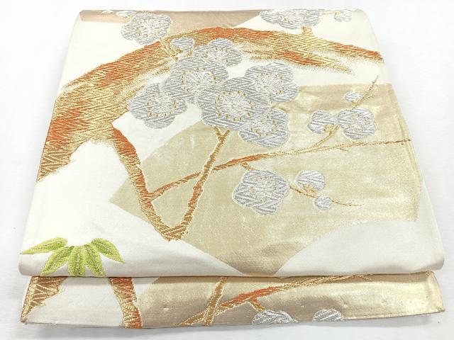 平和屋着物◎六通柄袋帯 唐織 地紙梅笹竹文 金銀糸 正絹 逸品 CABJ7766nb