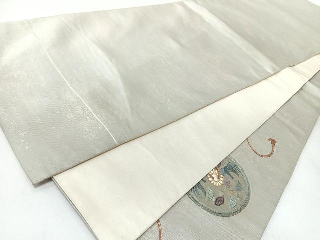 平和屋着物◎太鼓柄袋帯 総刺繍 鏡裏花鳥舞蝶文 金糸 正絹 逸品 CABJ7771nb