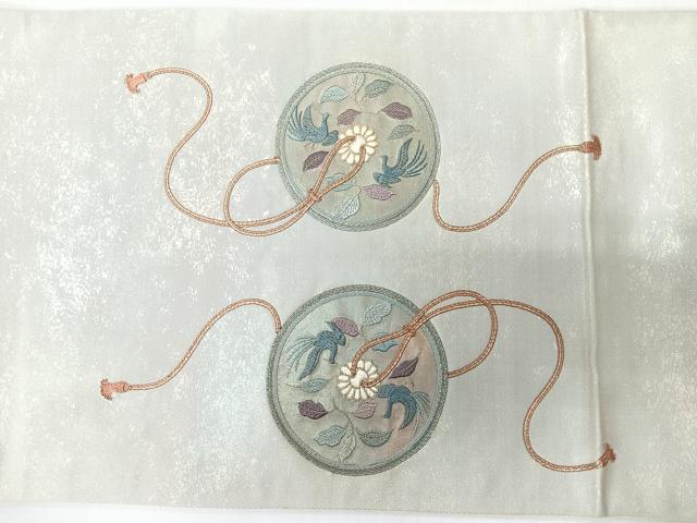 平和屋着物◎太鼓柄袋帯 総刺繍 鏡裏花鳥舞蝶文 金糸 正絹 逸品 CABJ7771nb