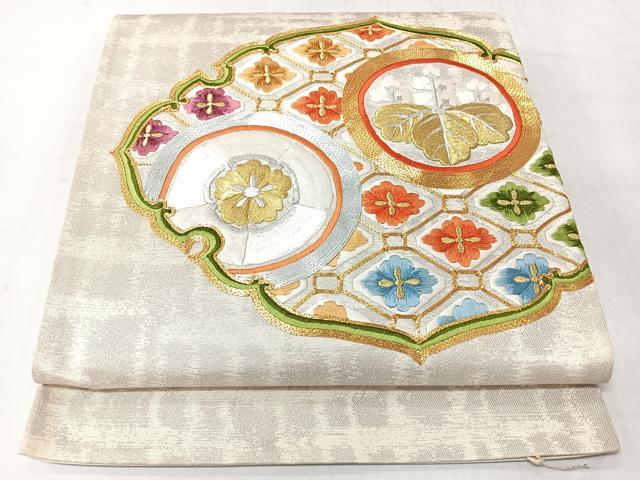 平和屋着物◎太鼓柄袋帯 総刺繍 駒刺繍 蜀江草花文 金銀糸 正絹 逸品 未使用 CABJ7772nb
