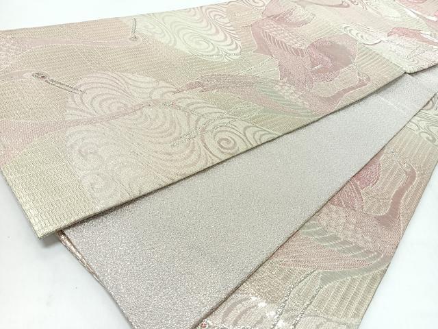 平和屋着物◎六通柄袋帯 鶴 銀糸 正絹 逸品 未使用 CABJ7779nb