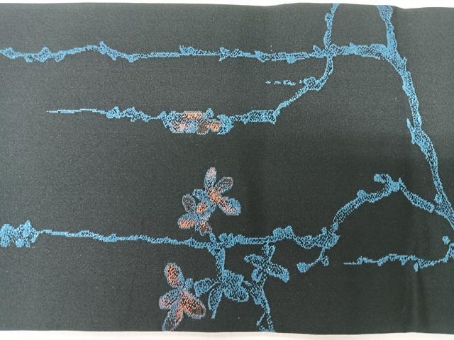 平和屋着物◎創作 九寸名古屋帯 草花文 黒地 CABJ7780nb