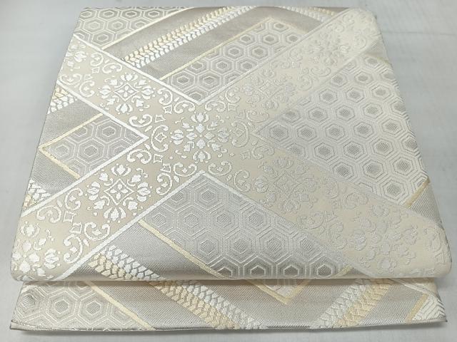 平和屋着物◎六通柄袋帯 唐織 亀甲更紗花文 銀糸 正絹 逸品 CABJ7799nb