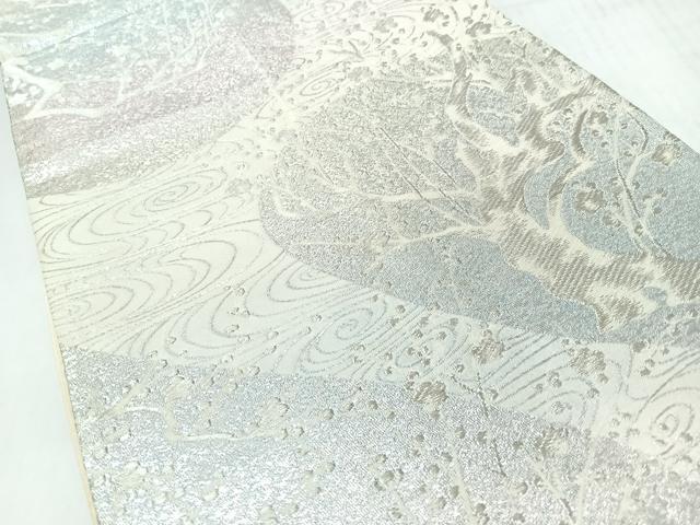 平和屋着物◎六通柄袋帯 流水草花文 銀糸 正絹 逸品 CABJ7805nb
