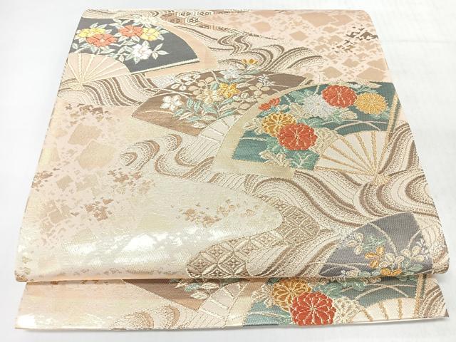 平和屋着物◎六通柄袋帯 唐織 扇面草花文 金銀糸 正絹 逸品 CABJ7810nb