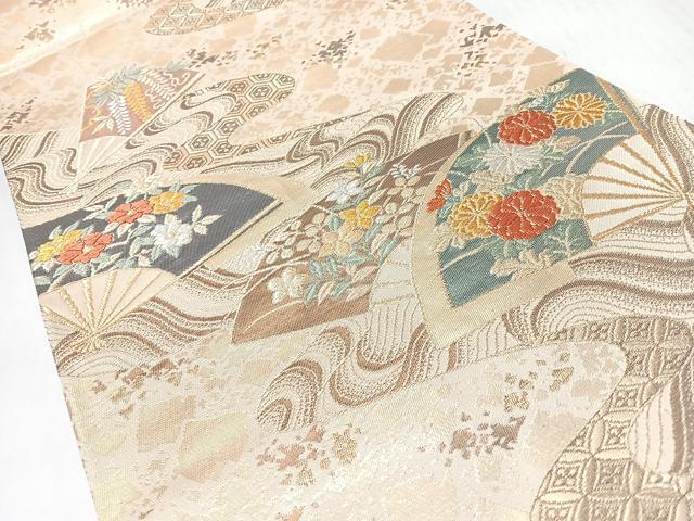平和屋着物◎六通柄袋帯 唐織 扇面草花文 金銀糸 正絹 逸品 CABJ7810nb