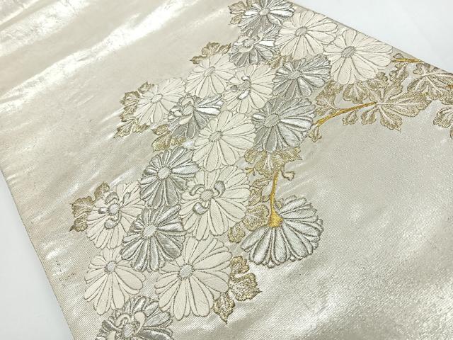 平和屋着物◎太鼓柄袋帯 総刺繍 草花文 金銀糸 正絹 逸品 CABJ7819nb
