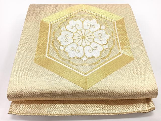 平和屋着物◎太鼓柄袋帯 総刺繍 駒刺繍 更紗花文 金糸 正絹 逸品 CABJ7820nb