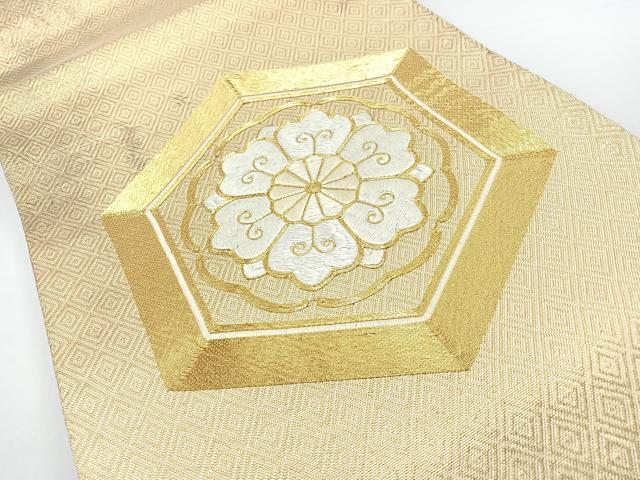 平和屋着物◎太鼓柄袋帯 総刺繍 駒刺繍 更紗花文 金糸 正絹 逸品 CABJ7820nb