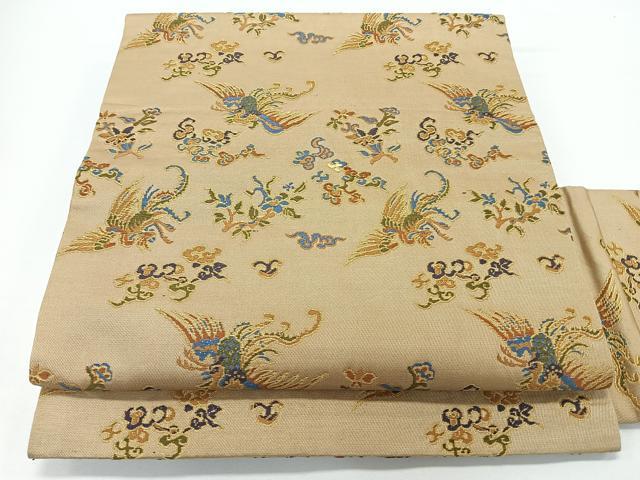 平和屋着物◎九寸名古屋帯 草花飛鳥文 金糸 正絹 逸品 CABJ7824nb