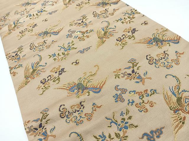 平和屋着物◎九寸名古屋帯 草花飛鳥文 金糸 正絹 逸品 CABJ7824nb