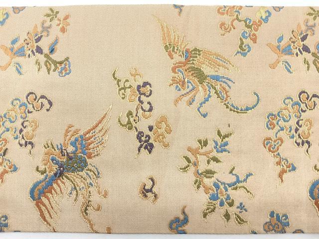 平和屋着物◎九寸名古屋帯 草花飛鳥文 金糸 正絹 逸品 CABJ7824nb
