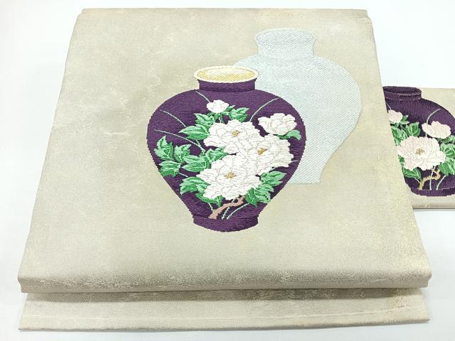 平和屋着物◎九寸名古屋帯 唐織 陶器花文 金糸 正絹 逸品 CABJ7827nb