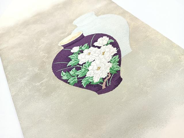 平和屋着物◎九寸名古屋帯 唐織 陶器花文 金糸 正絹 逸品 CABJ7827nb