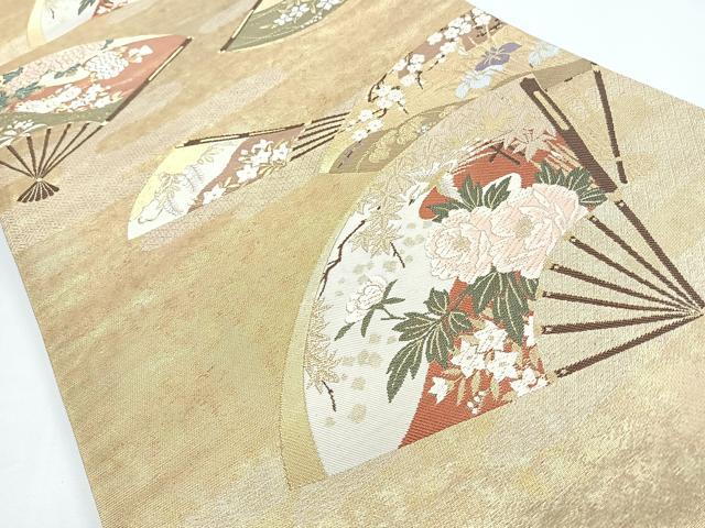 平和屋着物◎六通柄袋帯 唐織 扇面花鳥文 金糸 正絹 逸品 CABJ7848nb