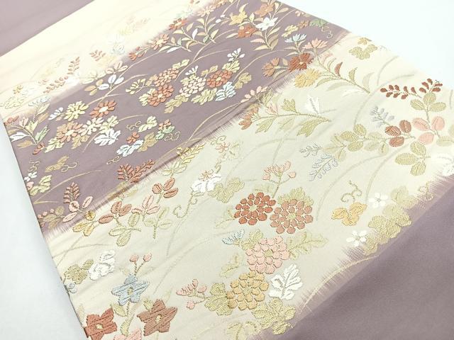 平和屋着物◎九寸開き名古屋帯 唐織 芝草花文 金糸 正絹 逸品 CABJ7851nb