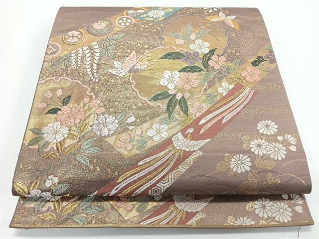 平和屋着物◎六通柄袋帯 唐織 草花文 金糸 正絹 逸品 CABJ7857nb