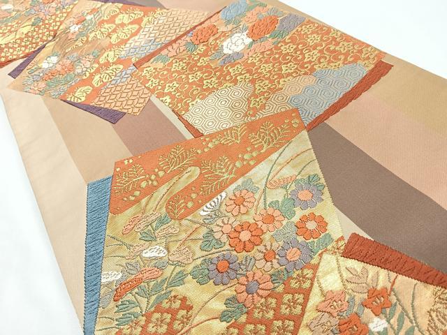 平和屋着物◎六通柄袋帯 唐織 色紙重ね花唐草文 金糸 正絹 逸品 CABJ7859nb
