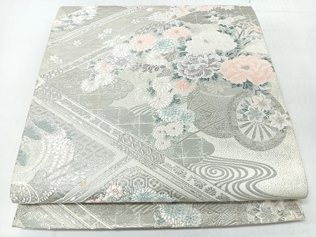 平和屋着物◎六通柄袋帯 唐織 格天花車文 九百プラチナ箔 正絹 逸品 CABJ7868nb