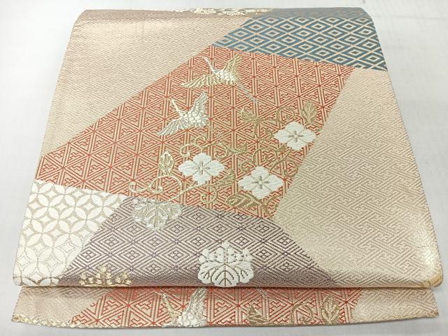 平和屋着物◎六通柄袋帯 花唐草飛鶴文 金銀糸 正絹 逸品 CABJ7869nb
