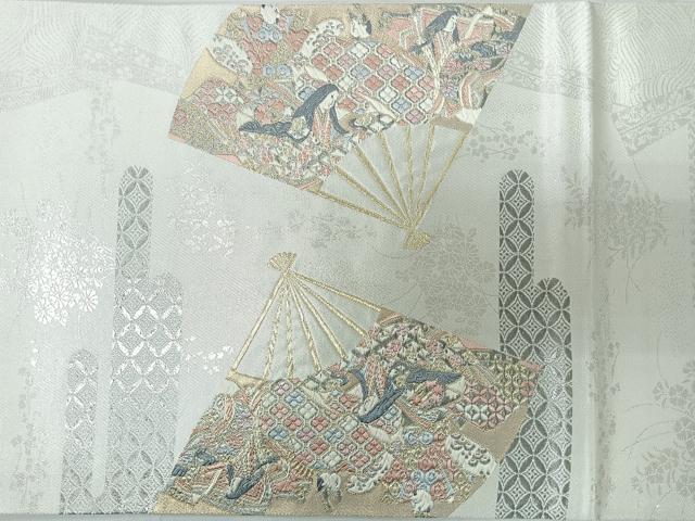 平和屋着物◎太鼓柄袋帯 唐織 扇面取り三十六歌仙図 プラチナ箔 正絹 逸品 CABJ7870nb