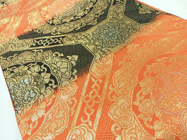 平和屋着物◎六通柄袋帯 蜀江更紗花文 金糸 正絹 逸品 CABJ7873nb