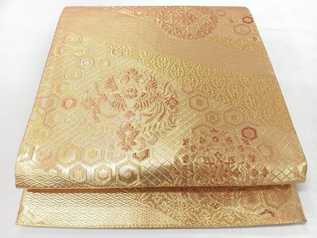 平和屋着物◎佐賀錦 六通柄袋帯 正倉院向かい鳥花文 鳳凰 金糸 正絹 逸品 CABJ7878nb