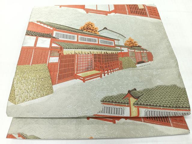平和屋着物◎山喜織物謹製 萬葉 紹巴 全通柄袋帯 風景文 正絹 逸品 CABJ7879nb