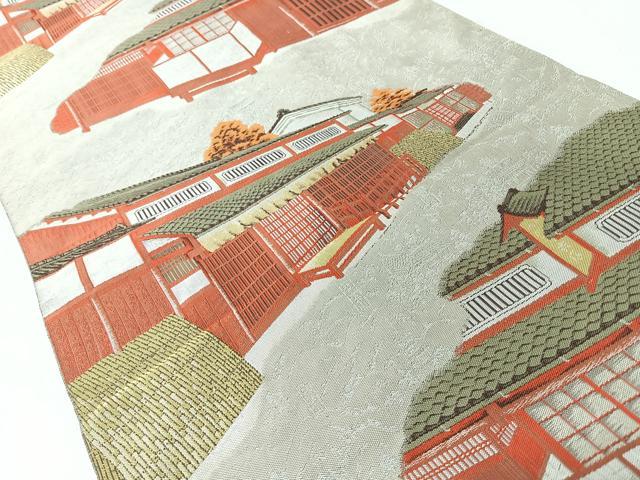 平和屋着物◎山喜織物謹製 萬葉 紹巴 全通柄袋帯 風景文 正絹 逸品 CABJ7879nb