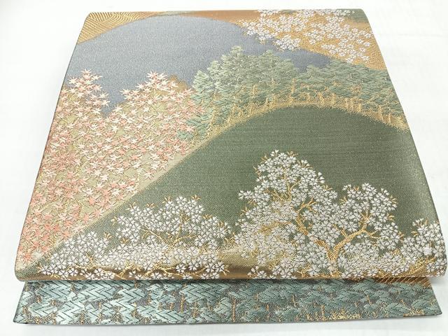 平和屋着物◎六通柄袋帯 唐織 樹林風景文 金糸 正絹 逸品 CABJ7886nb