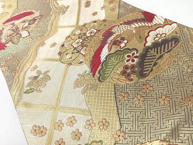 平和屋着物◎六通柄袋帯 鳳凰草花文 金糸 正絹 逸品 CABJ7909nb