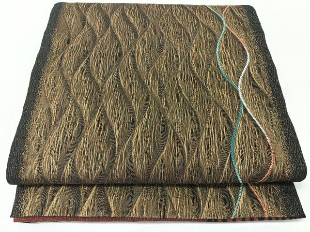 平和屋着物◎両面 六通柄袋帯 幾何学文 金糸 やまと誂製 正絹 逸品 CABJ7910nb