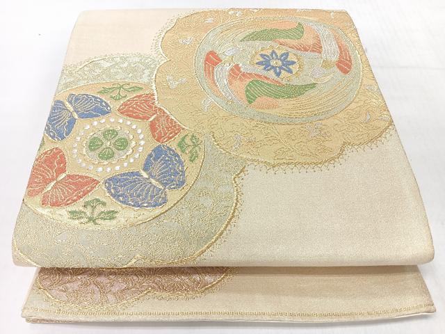 平和屋着物◎六通柄袋帯 無買取花唐草舞蝶文 金銀糸 正絹 逸品 CABJ7918nb