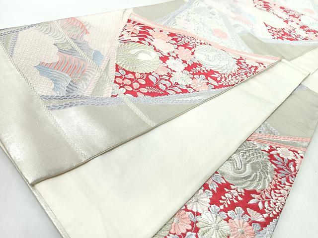 平和屋着物◎六通柄袋帯 唐織 切嵌花鳥文 鶴 金銀糸 正絹 逸品 CABJ7944nb