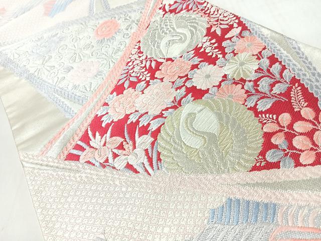 平和屋着物◎六通柄袋帯 唐織 切嵌花鳥文 鶴 金銀糸 正絹 逸品 CABJ7944nb
