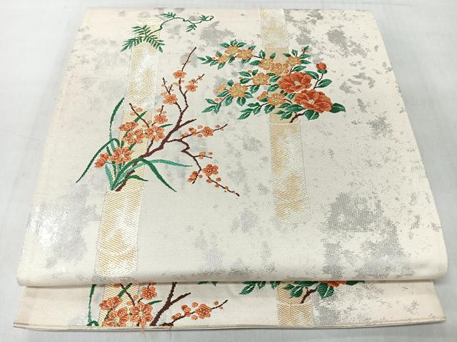 平和屋着物◎六通柄袋帯 草花文 金銀糸 正絹 逸品 CABJ7953nb