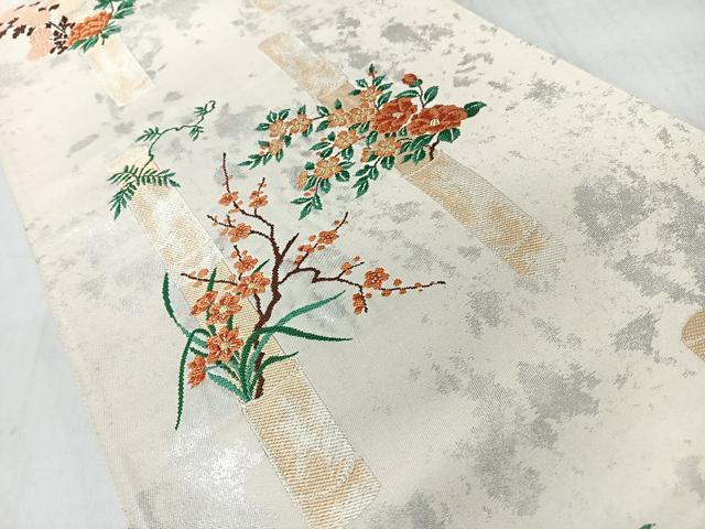 平和屋着物◎六通柄袋帯 草花文 金銀糸 正絹 逸品 CABJ7953nb