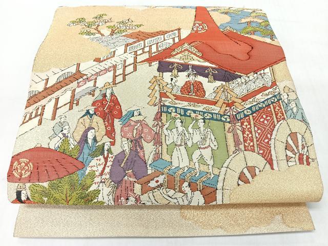 平和屋着物◎太鼓柄袋帯 綴れ 人物風景文 金糸 正絹 逸品 CABJ7962nb
