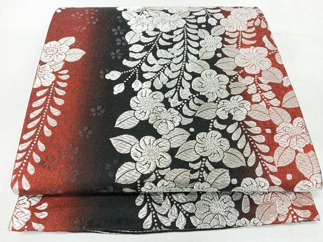 平和屋着物◎六通柄袋帯 唐織 草花文 銀糸 正絹 逸品 CABJ7967nb