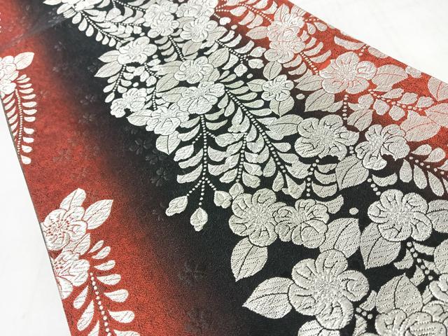 平和屋着物◎六通柄袋帯 唐織 草花文 銀糸 正絹 逸品 CABJ7967nb