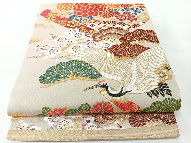 平和屋着物■アンティーク 大正ロマン 丸帯 唐織 飛鶴草花文 金糸 正絹 逸品 CABJ7995nb