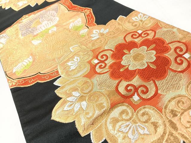平和屋着物◎六通柄袋帯 唐織 都緞子 黒地 金銀糸 正絹 逸品 CABJ7999nb
